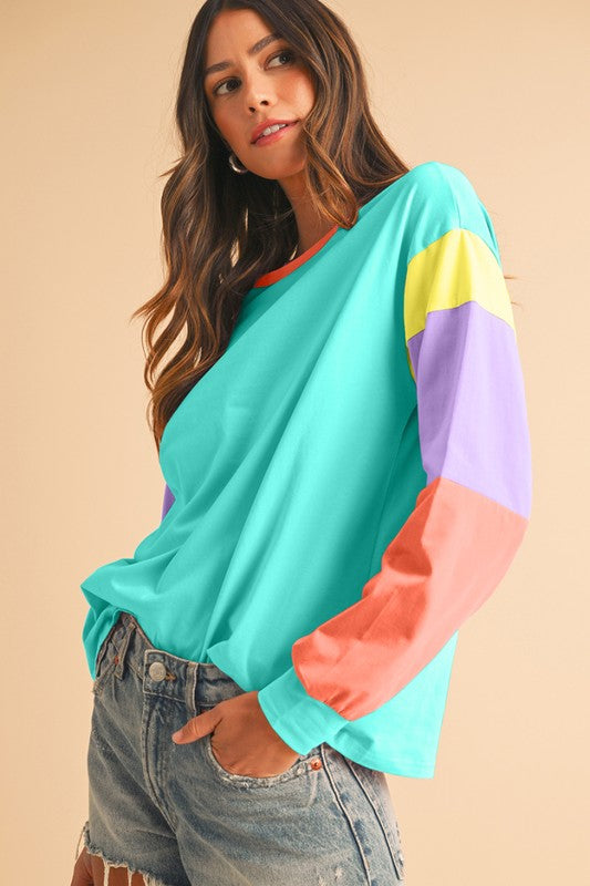 Color Block Drop Sleeve Top