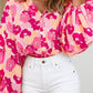 Blooming Floral Print Puff Sleeve Buttoned Shirt