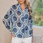 Tribal Pattern Print Buttoned V Neck Loose Shirt