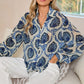 Tribal Pattern Print Buttoned V Neck Loose Shirt