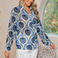 Tribal Pattern Print Buttoned V Neck Loose Shirt