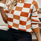 Checkered Ribbed Edge O Neck Drop Shoulder Sweater