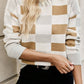 Checkered Ribbed Edge O Neck Drop Shoulder Sweater