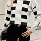 Checkered Ribbed Edge O Neck Drop Shoulder Sweater