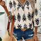 Ethnic Abstract Print Puff Sleeve V Neck Blouse