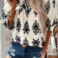 Ethnic Abstract Print Puff Sleeve V Neck Blouse