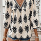 Ethnic Abstract Print Puff Sleeve V Neck Blouse