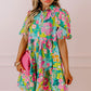 Women Floral Puff Sleeve Buttoned Babydoll Dress