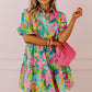 Women Floral Puff Sleeve Buttoned Babydoll Dress