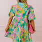 Women Floral Puff Sleeve Buttoned Babydoll Dress