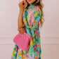 Women Floral Puff Sleeve Buttoned Babydoll Dress