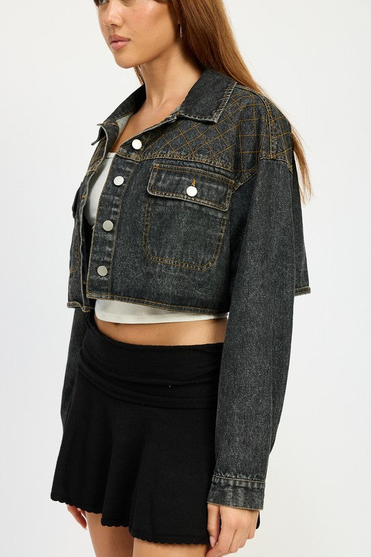 EMBROIDERED DENIM CROP JACKET