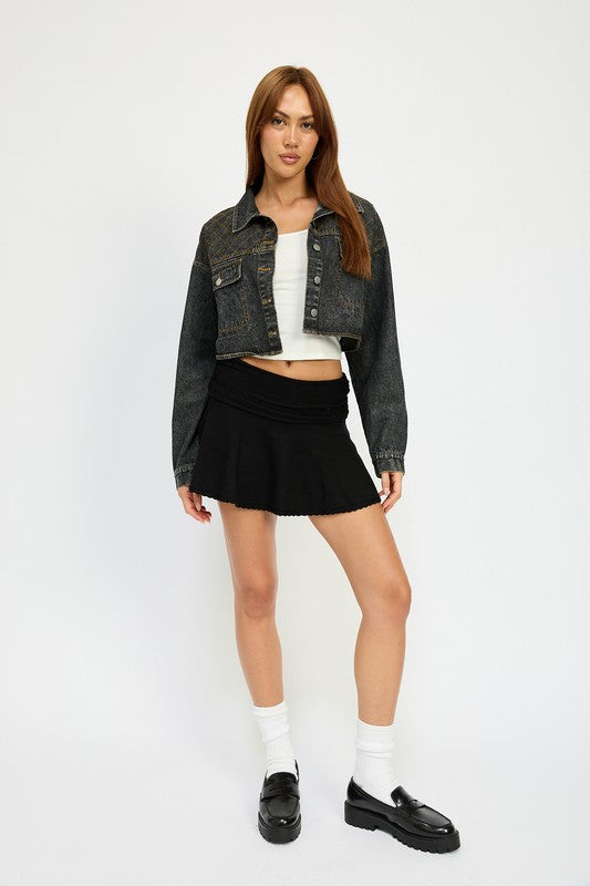 EMBROIDERED DENIM CROP JACKET