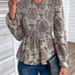 Ethnic Print Balloon Sleeve Smocked Peplum Blouse