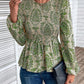 Ethnic Print Balloon Sleeve Smocked Peplum Blouse