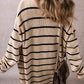 Stripe Side Pockets Open Front Cardigan