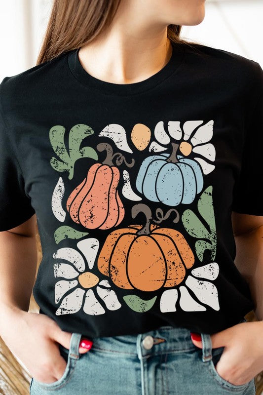 FALL GRAPHIC T SHIRT WITH PUMPKINS 