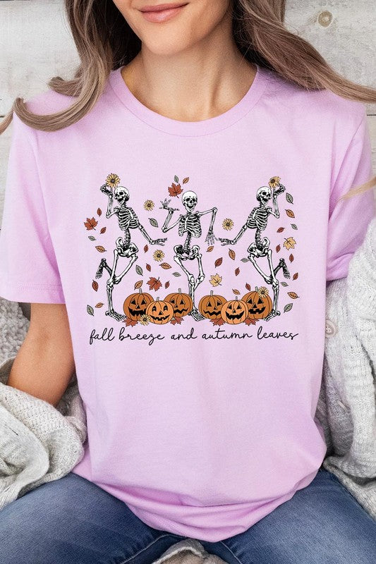 Fall Breeze and Autumn Leaves Skeleton Graphic Tee