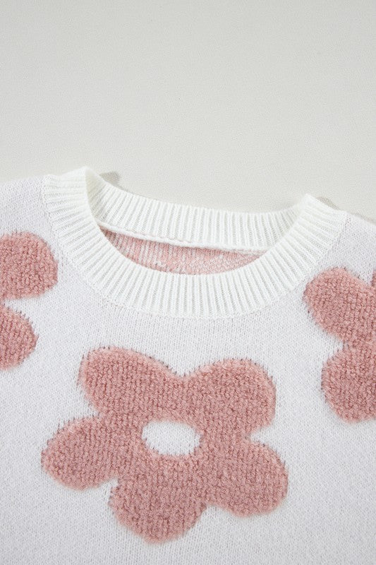 Vintage Flower Drop Shoulder Loose Sweater