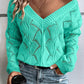 Women Hollow Out Knit V Neck Drop Shoulder Sweater