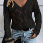 Women Hollow Out Knit V Neck Drop Shoulder Sweater