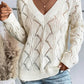 Women Hollow Out Knit V Neck Drop Shoulder Sweater