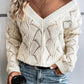 Women Hollow Out Knit V Neck Drop Shoulder Sweater