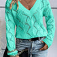 Women Hollow Out Knit V Neck Drop Shoulder Sweater