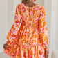 Abstract Smocked Bust Lantern Ruffle Mini Dress