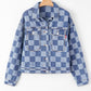 Checkered Patchwork Button Up Denim Jacket