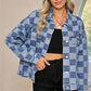 Checkered Patchwork Button Up Denim Jacket