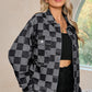 Checkered Patchwork Button Up Denim Jacket