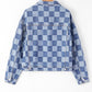 Checkered Patchwork Button Up Denim Jacket