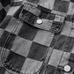 Checkered Patchwork Button Up Denim Jacket