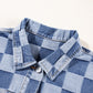 Checkered Patchwork Button Up Denim Jacket