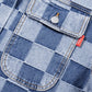 Checkered Patchwork Button Up Denim Jacket