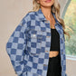 Checkered Patchwork Button Up Denim Jacket