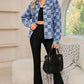 Checkered Patchwork Button Up Denim Jacket