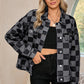 Checkered Patchwork Button Up Denim Jacket