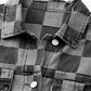 Checkered Patchwork Button Up Denim Jacket