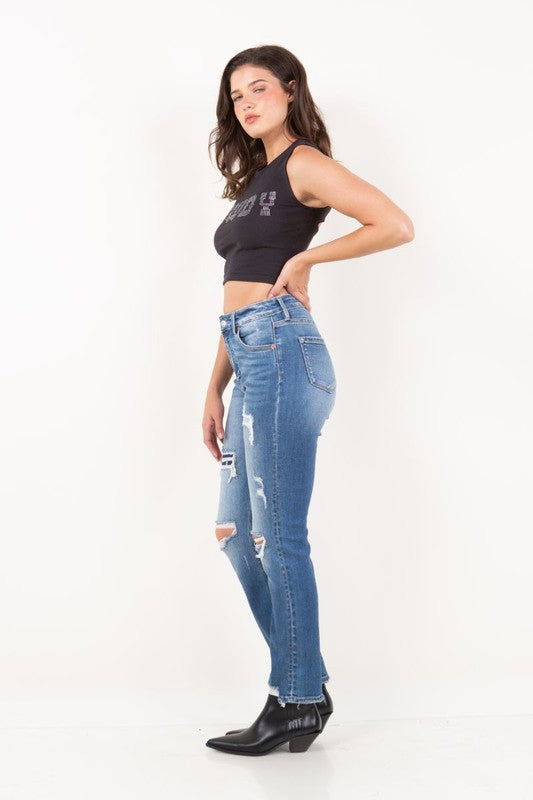 MESH TUMMY CONTROL HIGH RISE STRAIGHT JEANS