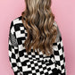 Checkered Print Drop Shoulder Round Neck Sweater