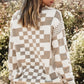 Checkered Print Drop Shoulder Round Neck Sweater