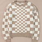 Checkered Print Drop Shoulder Round Neck Sweater