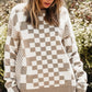 Checkered Print Drop Shoulder Round Neck Sweater