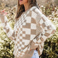 Checkered Print Drop Shoulder Round Neck Sweater