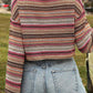 Red Ethnic Striped Wide Cropped Long Sleeve Top