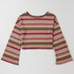 Red Ethnic Striped Wide Cropped Long Sleeve Top