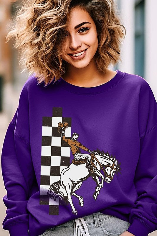 Cowboy Checkered Graphic Fleece Sweatshirts