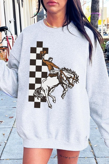 Cowboy Checkered Graphic Fleece Sweatshirts